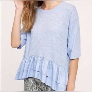 Blue akemi + Kim anthropologie ruffle top tee | size m
